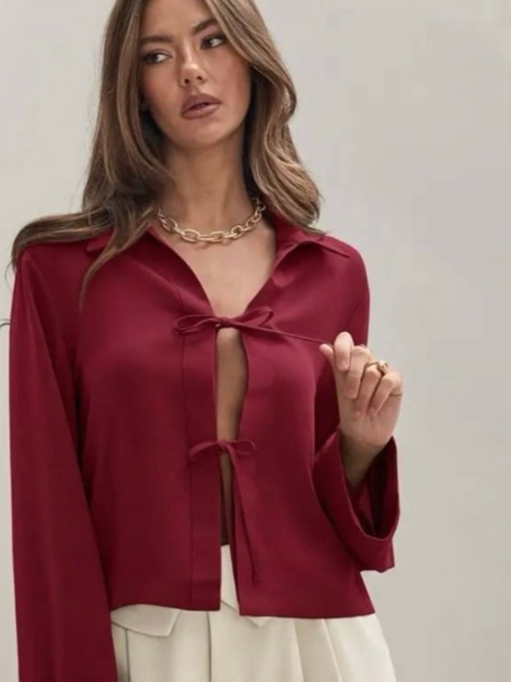 Front tie long sleeve Red Top